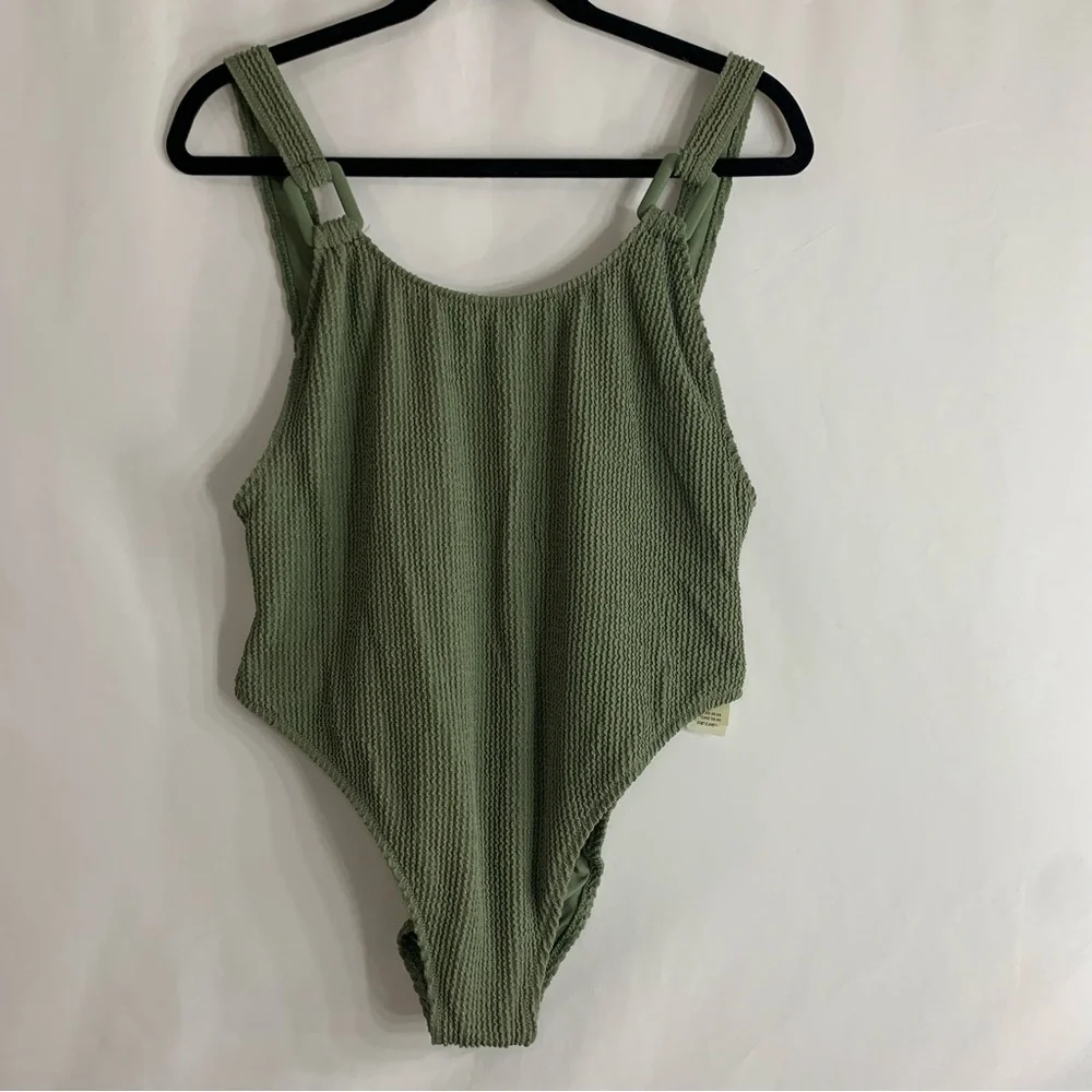 NWT Aerie Crinkle Birthday Scoop Cheekiest One Piece Olive Swimsuit, size M & XL